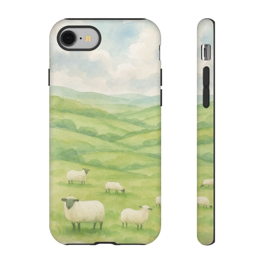 Tough Cases: Serenity Landscape Sheep iPhone Case - Nature Lover's Protection