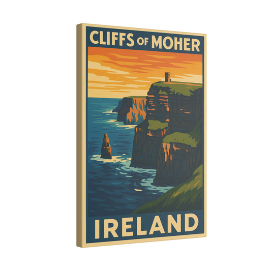Cliffs of Moher Retro Print Canvas - Scenic Ireland Wall Art